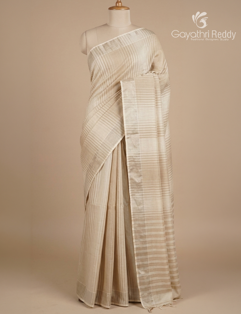 Pure Kanchi Cotton Saree in Cream and Beige
