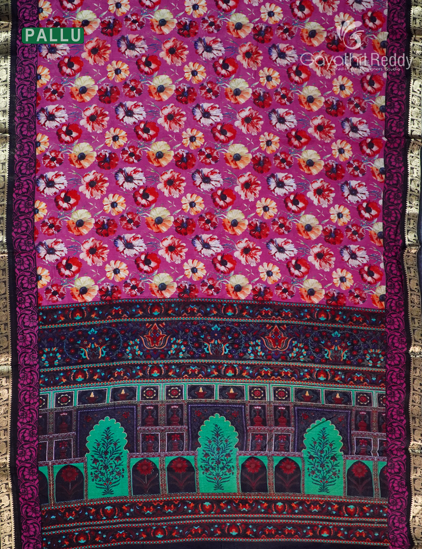 Vidharbha Sico Saree in Fuchsia Pink and Deep Navy Blue