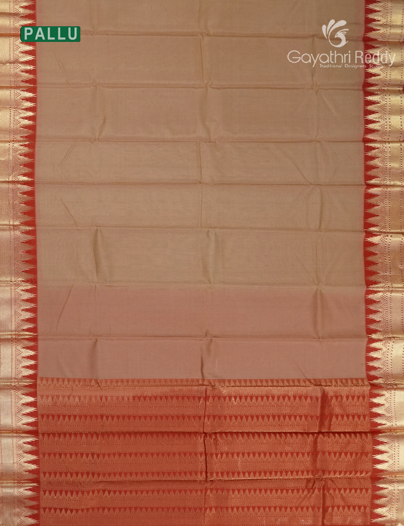 Pure Kanchipuram Sico Saree in Pastel Beige and Red