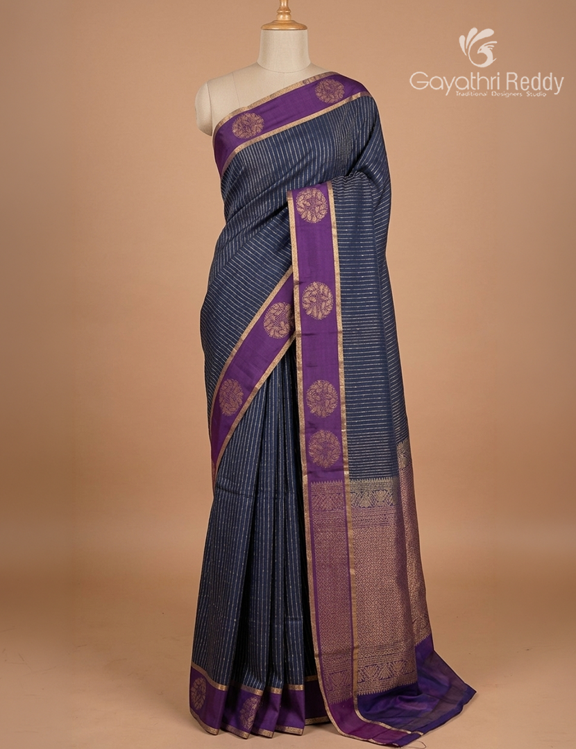 Kanchipuram Sico Saree in Grey and Purple