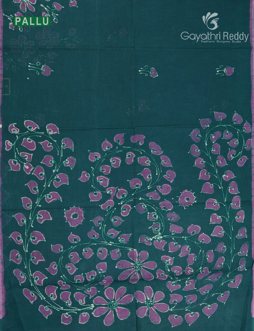 Cotton Batik Print Saree in Deep Rama Green