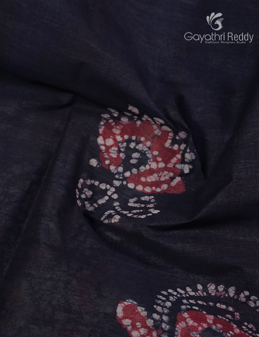 Cotton Batik Print Saree in Deep Grey