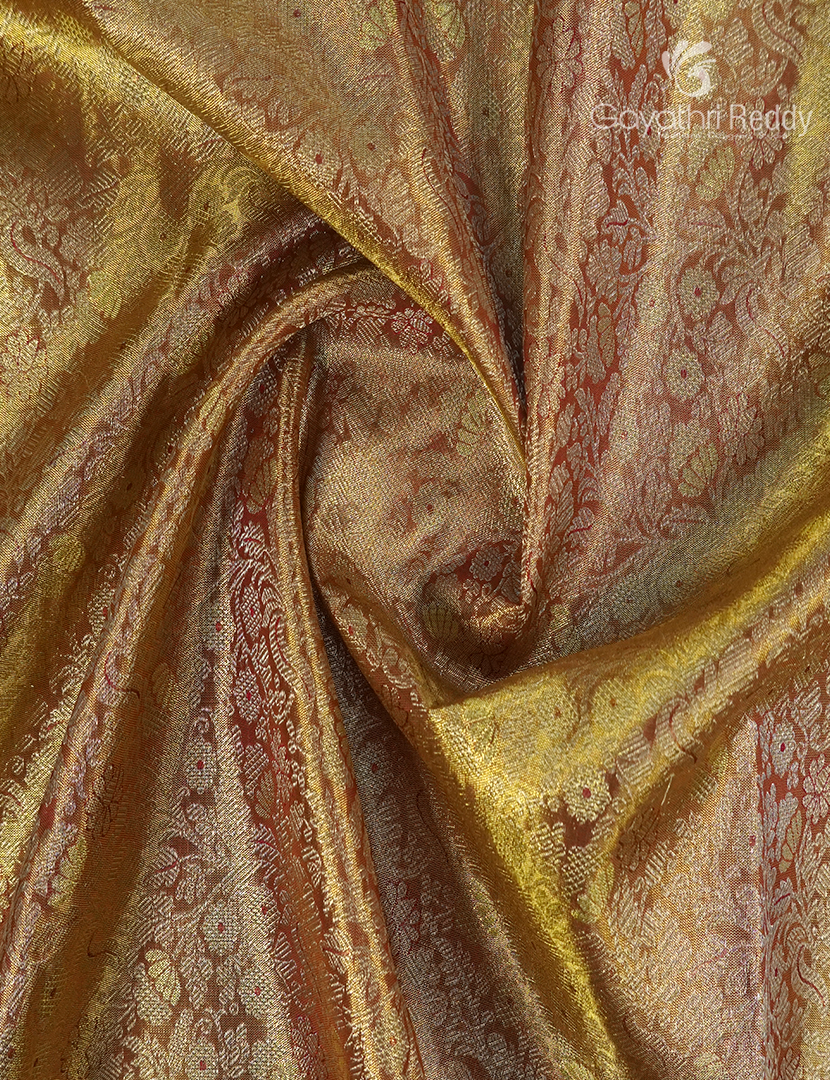 Pure Kanchipuram Silk Bridal Saree in Rose Gold and Red