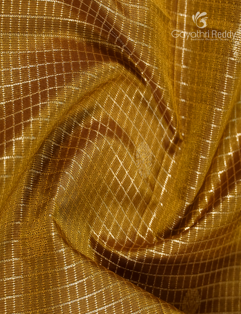 Semi Kanchipuram Silk Saree in Mustard and Deep Brown