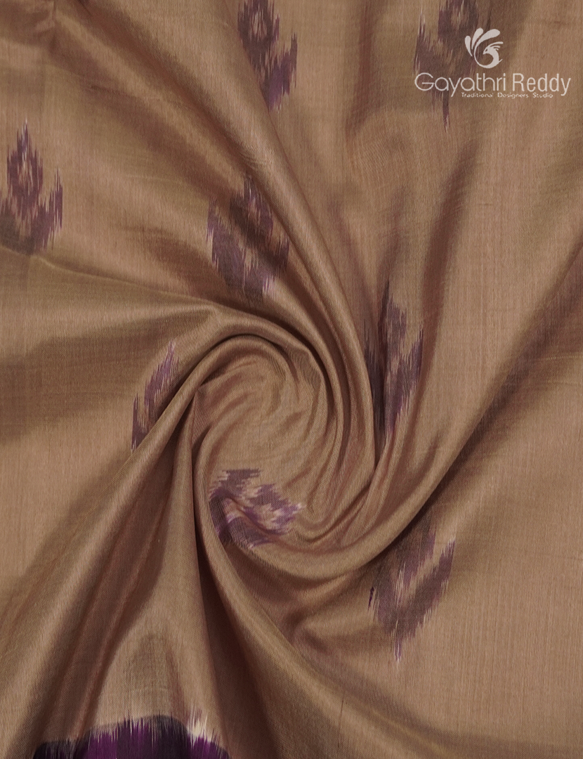 Pure Ikat Silk Saree in Chikoo and Wine