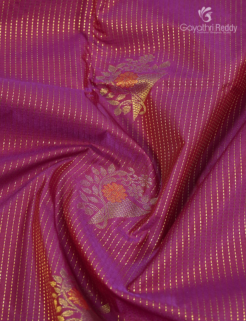 Semi Kanchipuram Silk Saree in Rust Red  and Olive Green