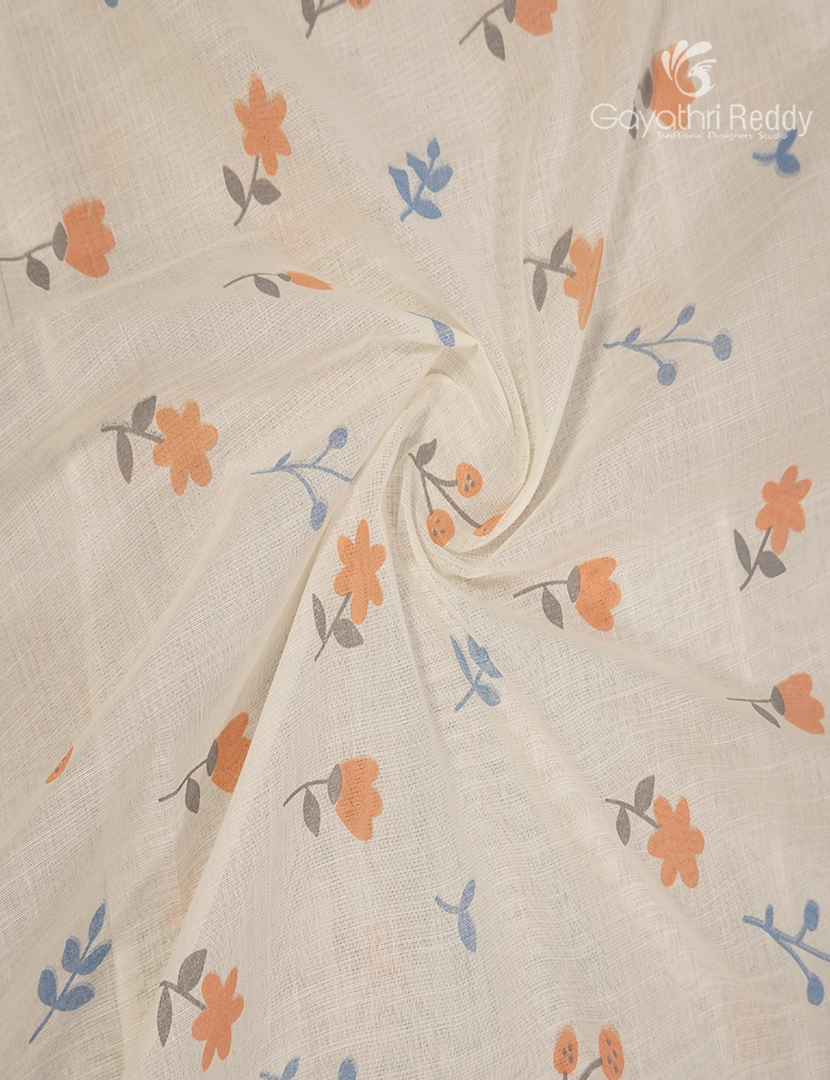 Pure Kanchi Cotton Printed Saree in Ivory