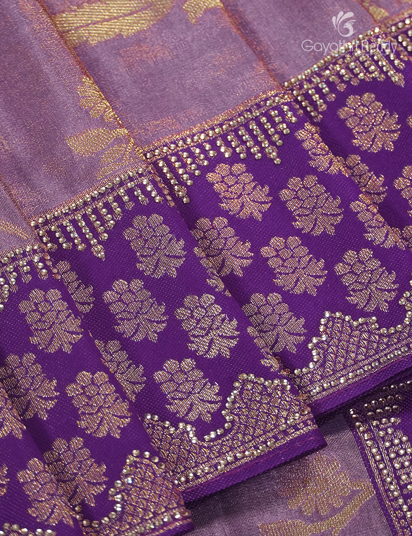 Semi Kanchipuram Silk Fancy Saree in Onion Pink and Purple
