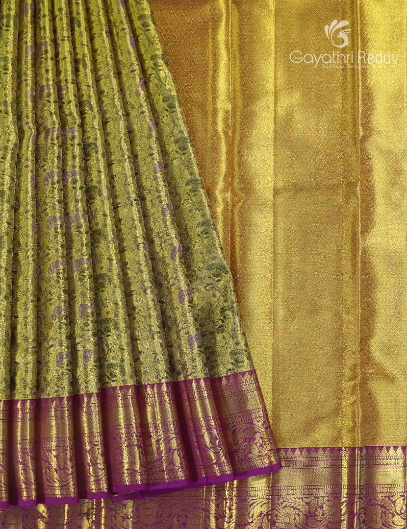 Pure Kanchipuram Silk Bridal Saree in Parrot Green and Magenta