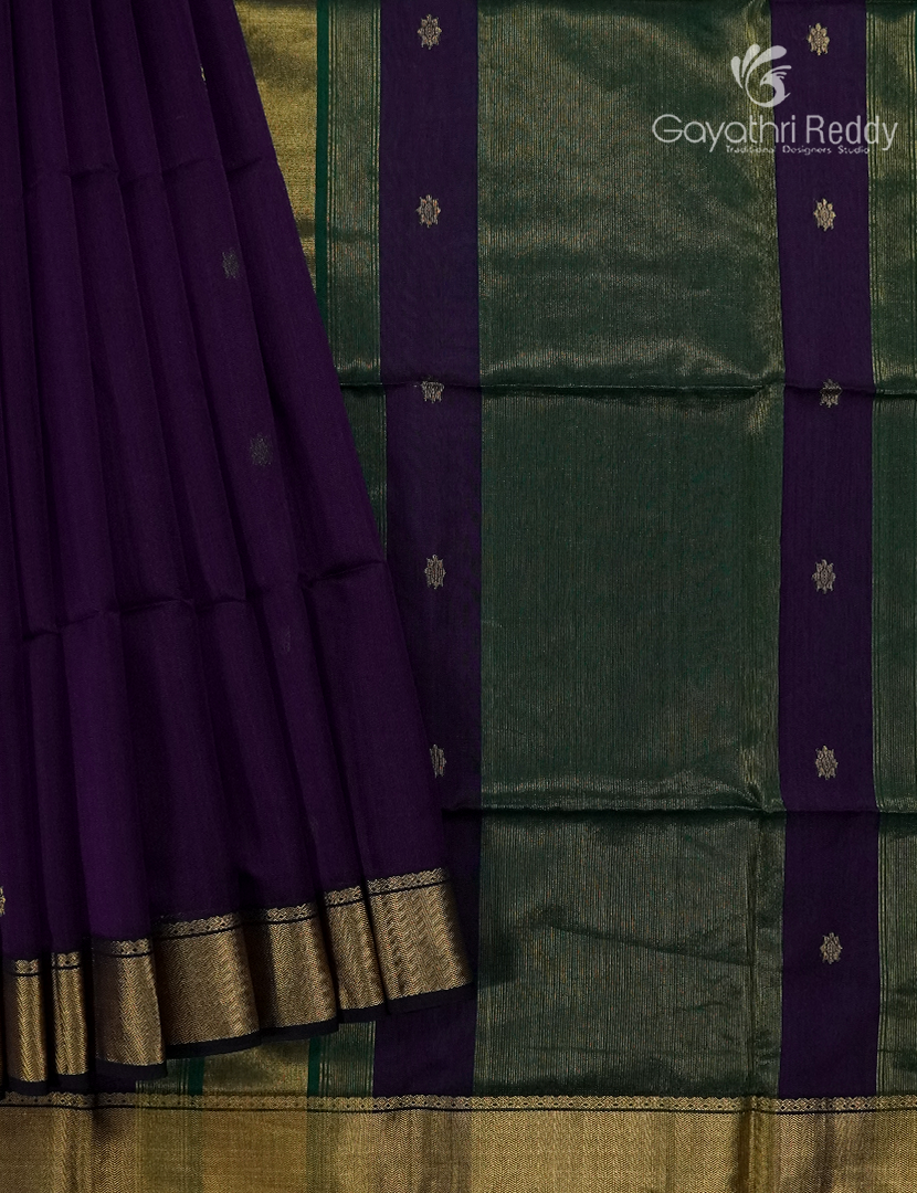 Pure Chanderi Sico Saree in Deep Violet and Deep Green