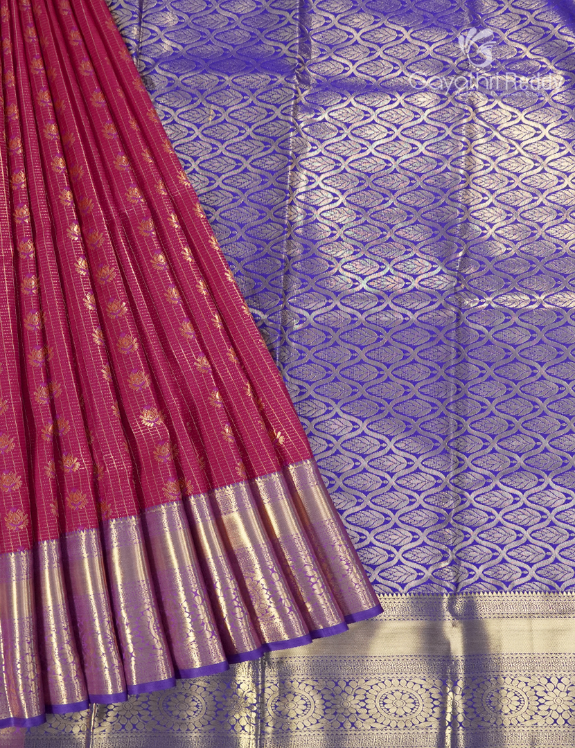 Semi Kanchipuram Silk Saree in Rani Pink and Royal /blue