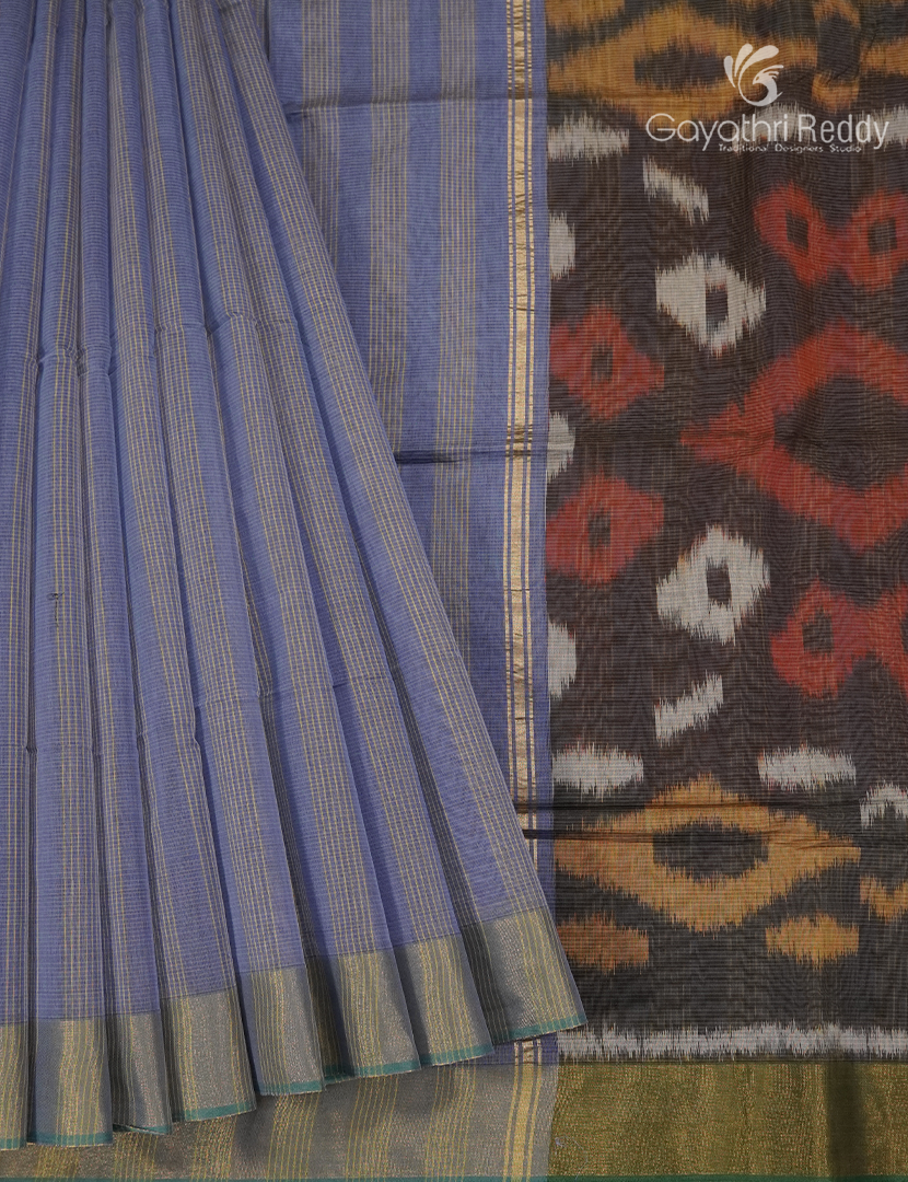 Semi Ikat Sico Saree in Powder Grey