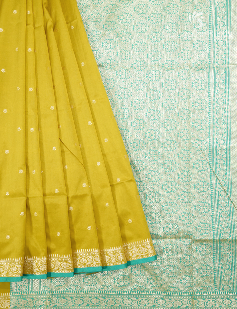 Semi Katan Silk Saree in Lime Yellow
