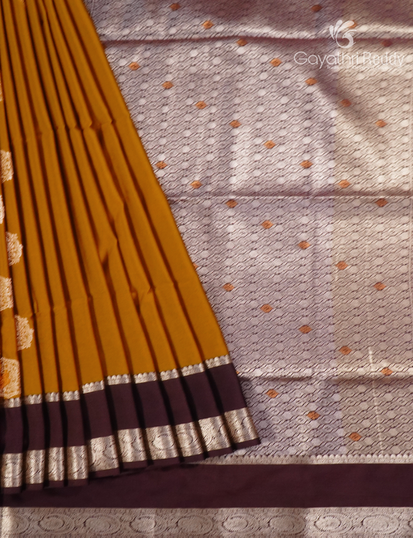 Soft Silk Saree in Deep turmeric and Deep Brown