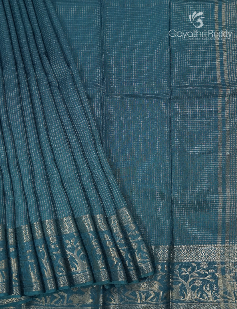 Semi Mysore Crepe Saree in Peacock Blue