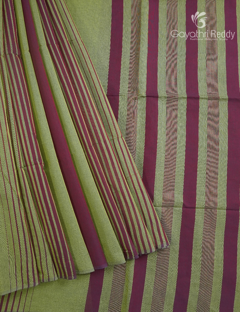 Pure Handloom Cotton Saree in Pista Green and Jamun