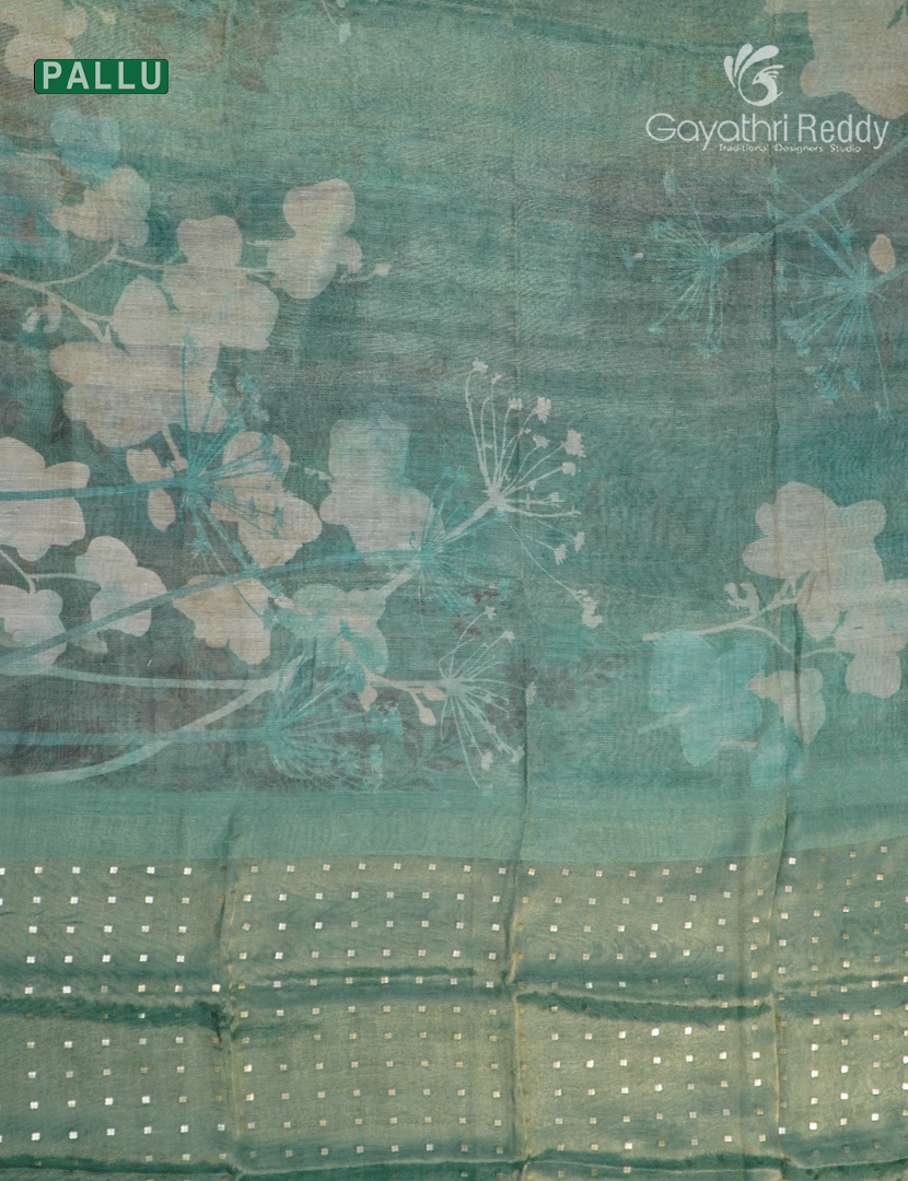 Linen Silk Saree in Sea foam Green