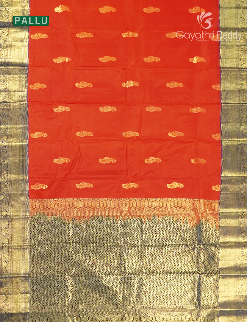 Semi Kanchipuram Silk Saree in Orange and Navy Blue