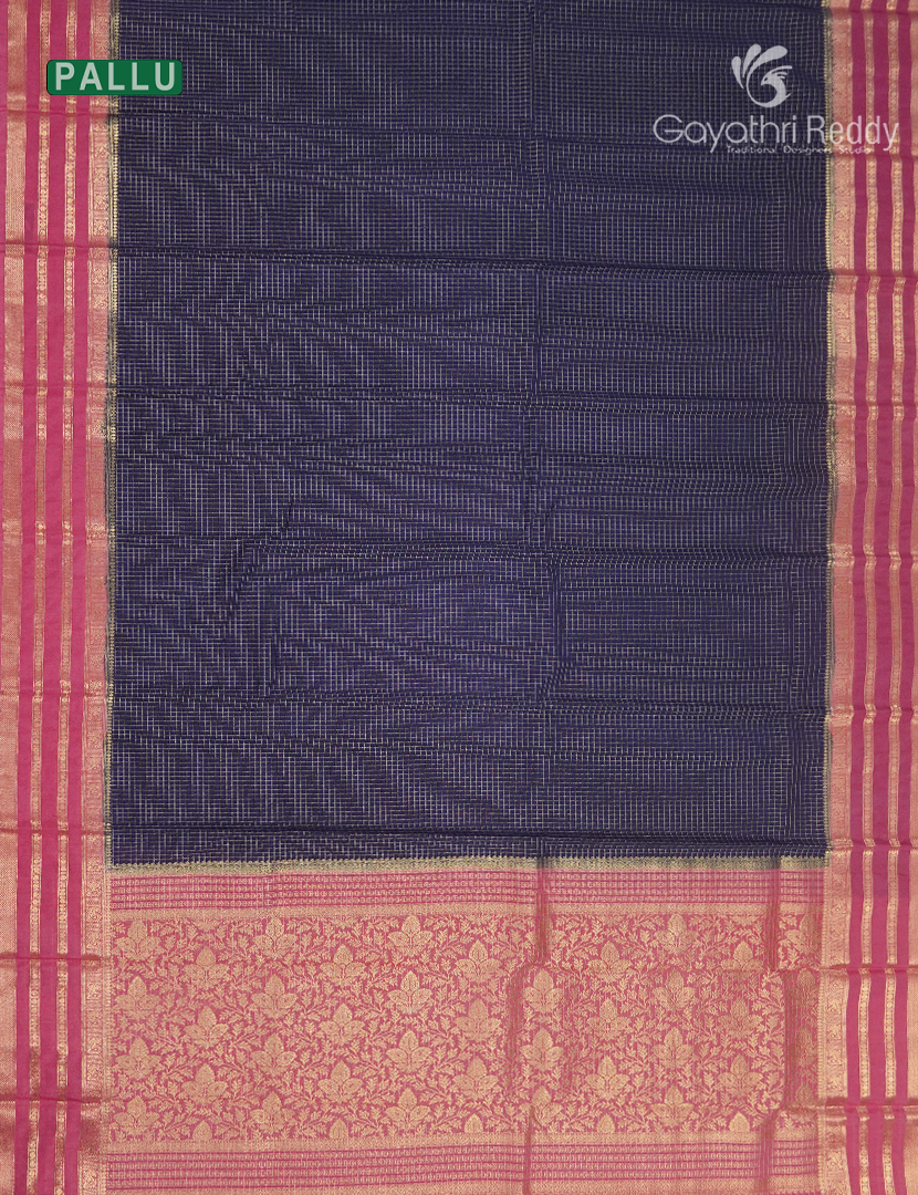 Semi Mysore Crepe Saree in Navy Blue and Rose Pink