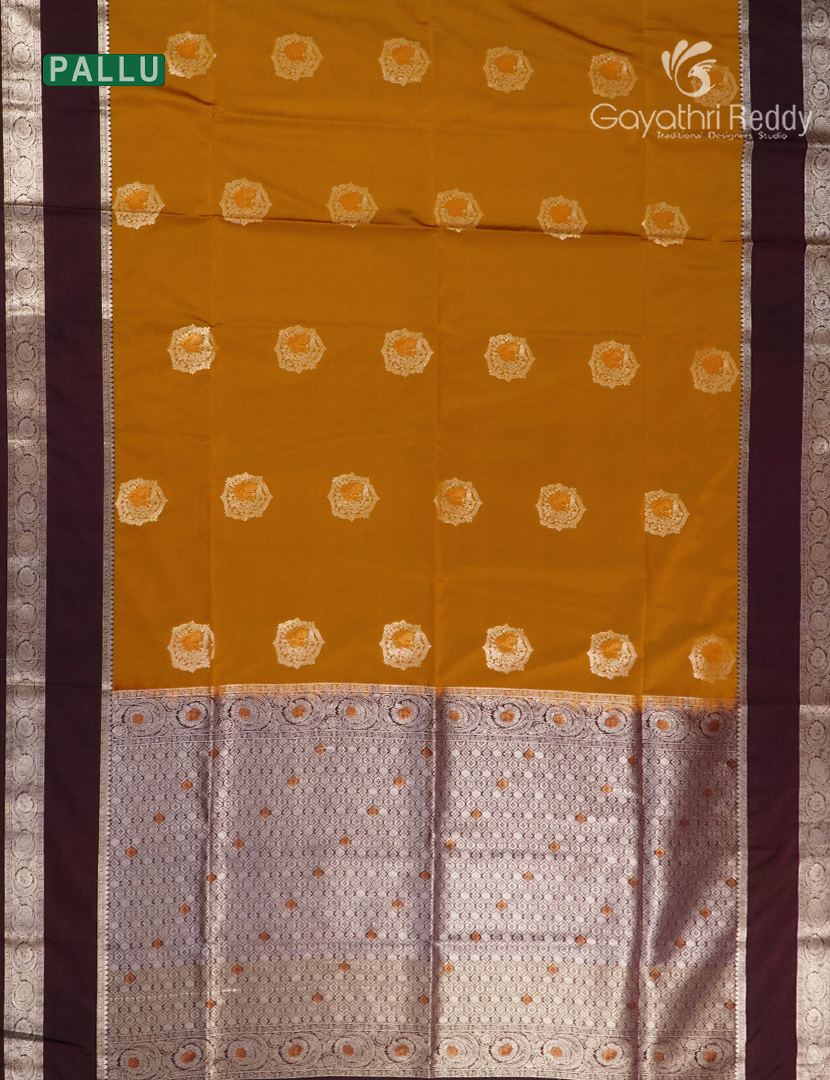 Soft Silk Saree in Deep turmeric and Deep Brown