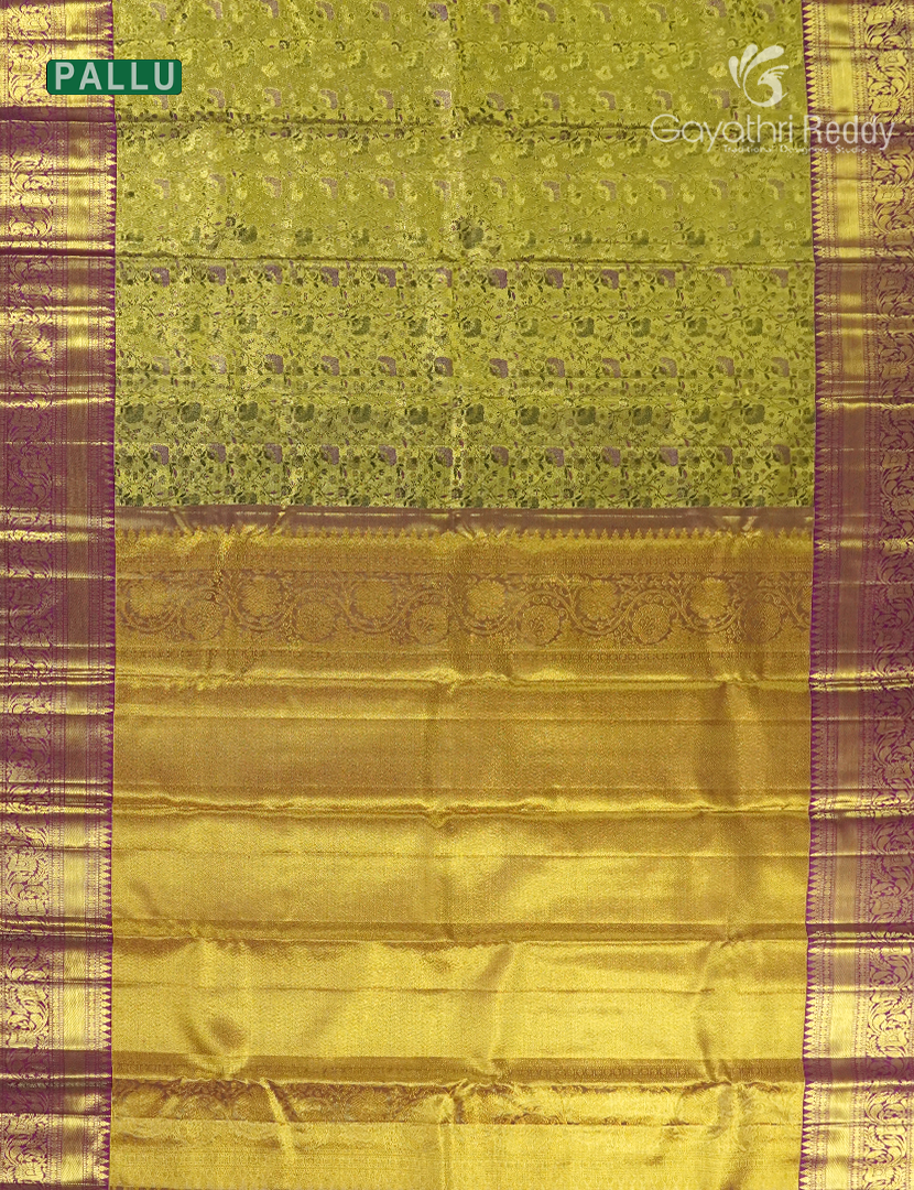 Pure Kanchipuram Silk Bridal Saree in Parrot Green and Magenta