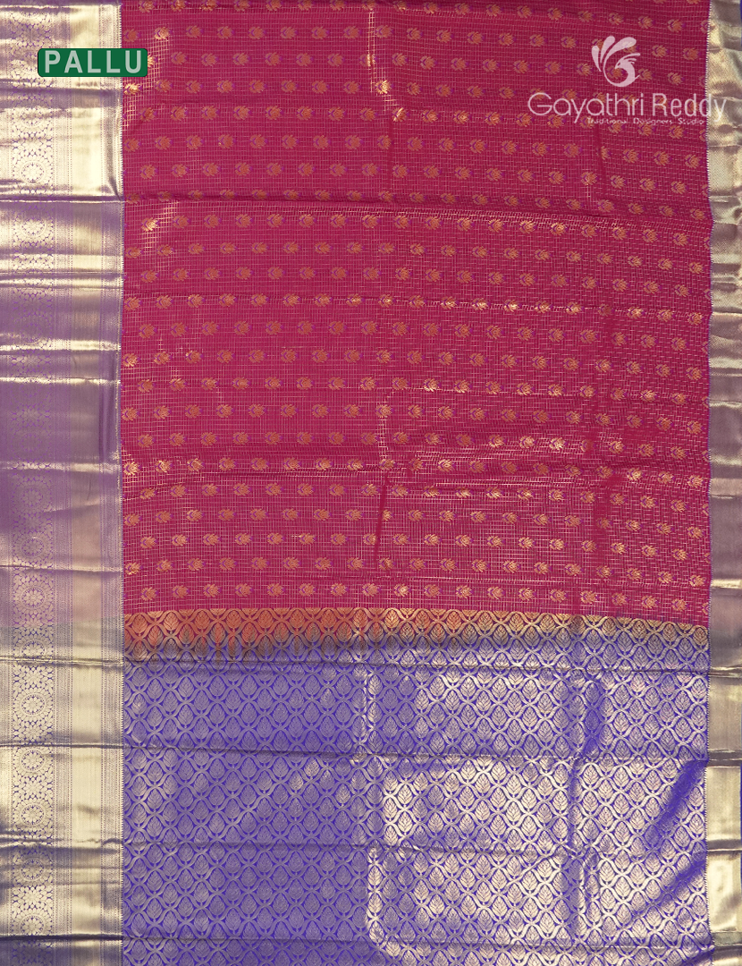 Semi Kanchipuram Silk Saree in Rani Pink and Royal /blue