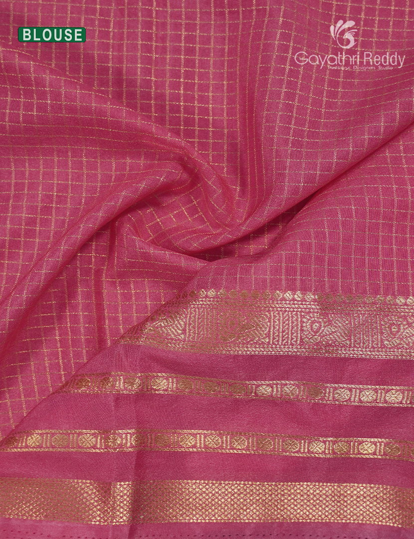 Semi Mysore Crepe Saree in Navy Blue and Rose Pink