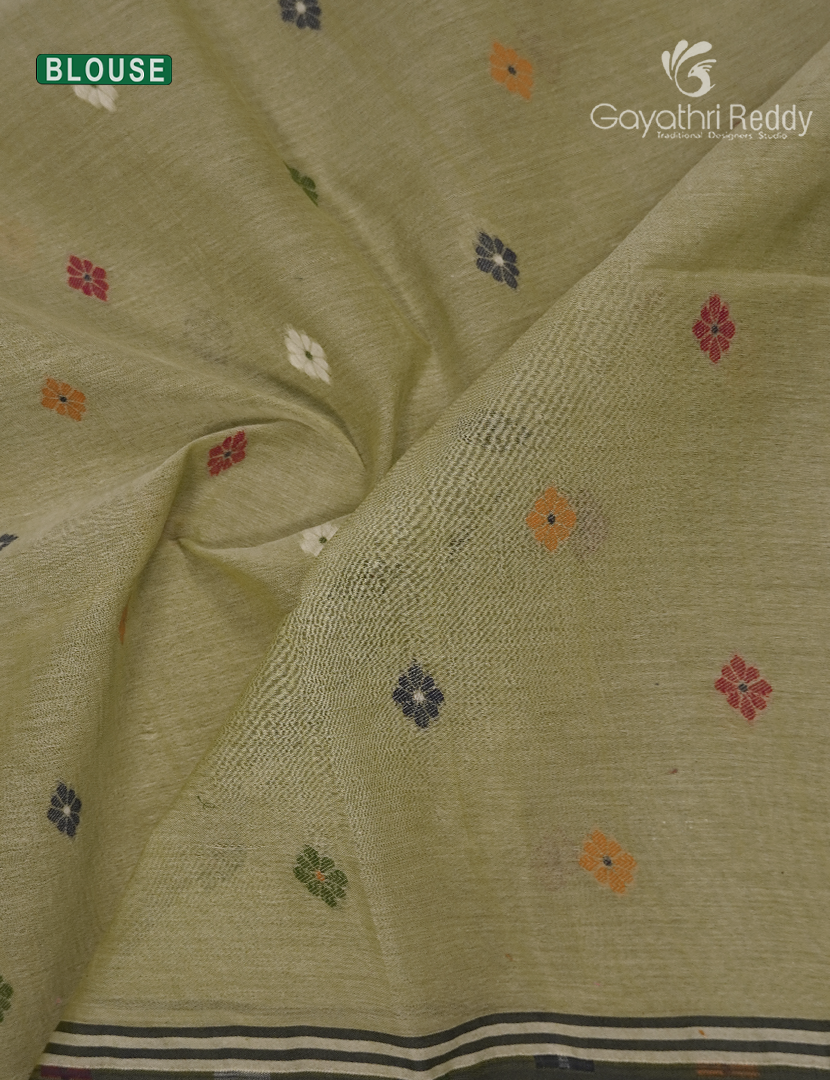 Jamdani Cotton Saree in Mehendi Green