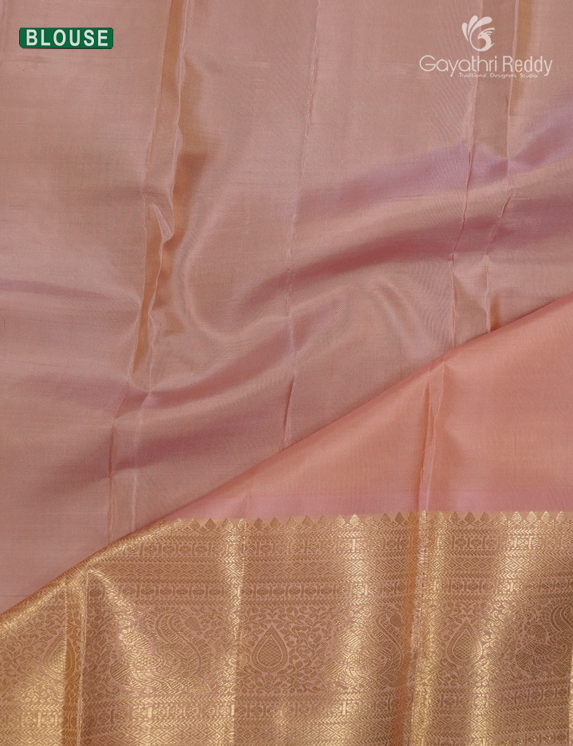 Pure Kanchipuram Vintage Saree ( Medium Border ) in Yellow and Pastel Peach