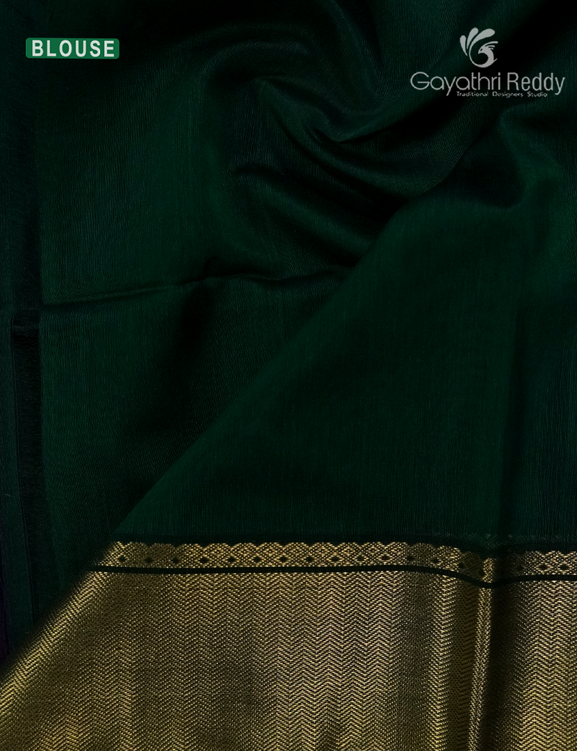 Pure Chanderi Sico Saree in Deep Violet and Deep Green