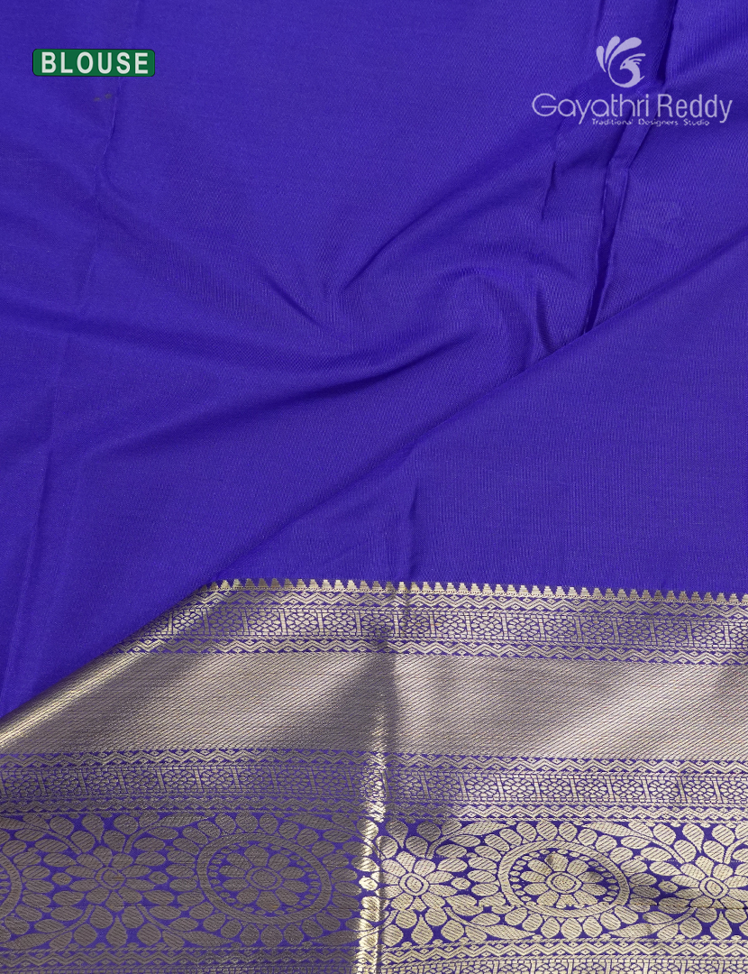 Semi Kanchipuram Silk Saree in Rani Pink and Royal /blue