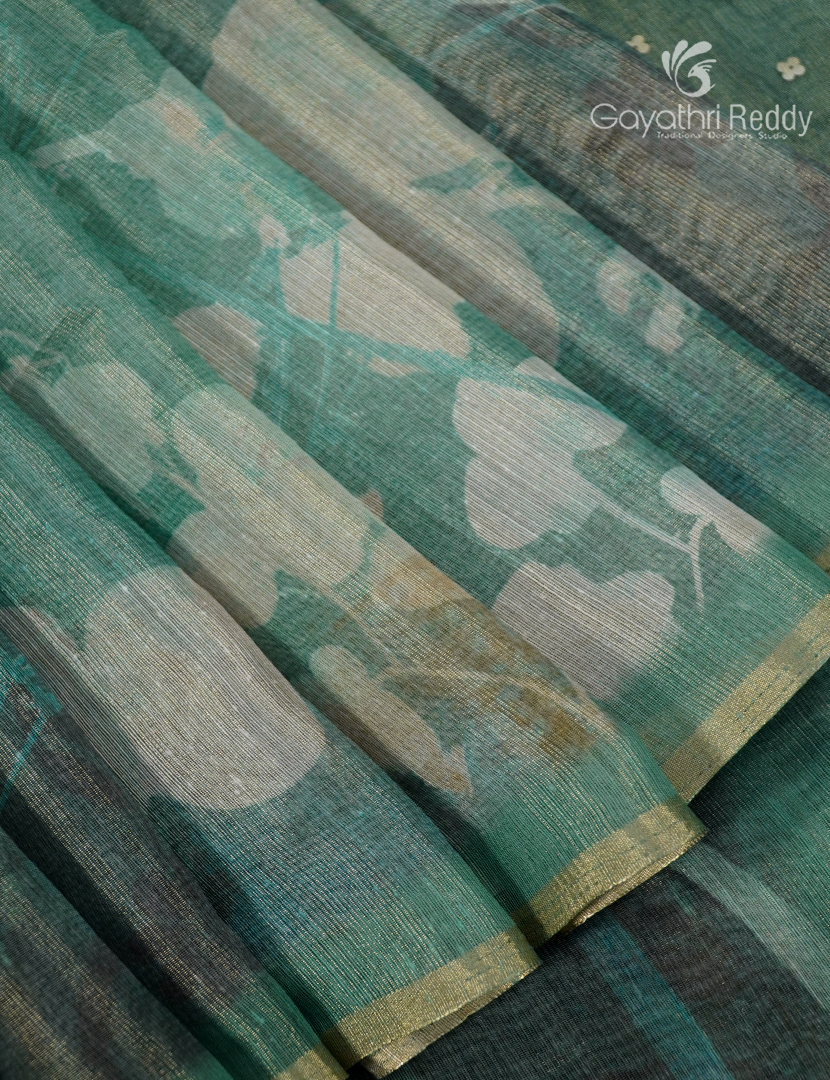 Linen Silk Saree in Sea foam Green