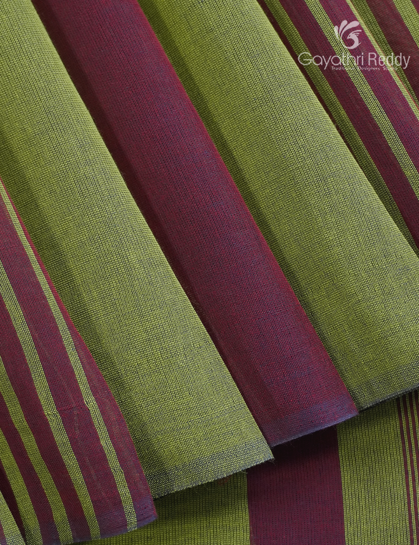 Pure Handloom Cotton Saree in Pista Green and Jamun