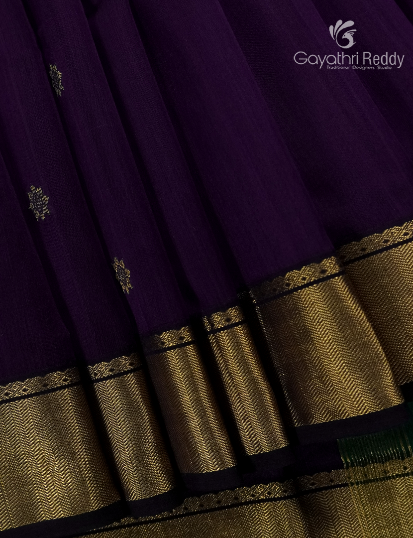 Pure Chanderi Sico Saree in Deep Violet and Deep Green