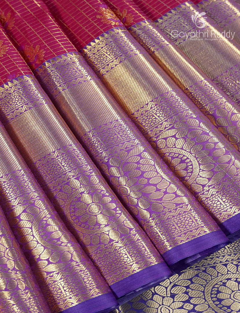 Semi Kanchipuram Silk Saree in Rani Pink and Royal /blue