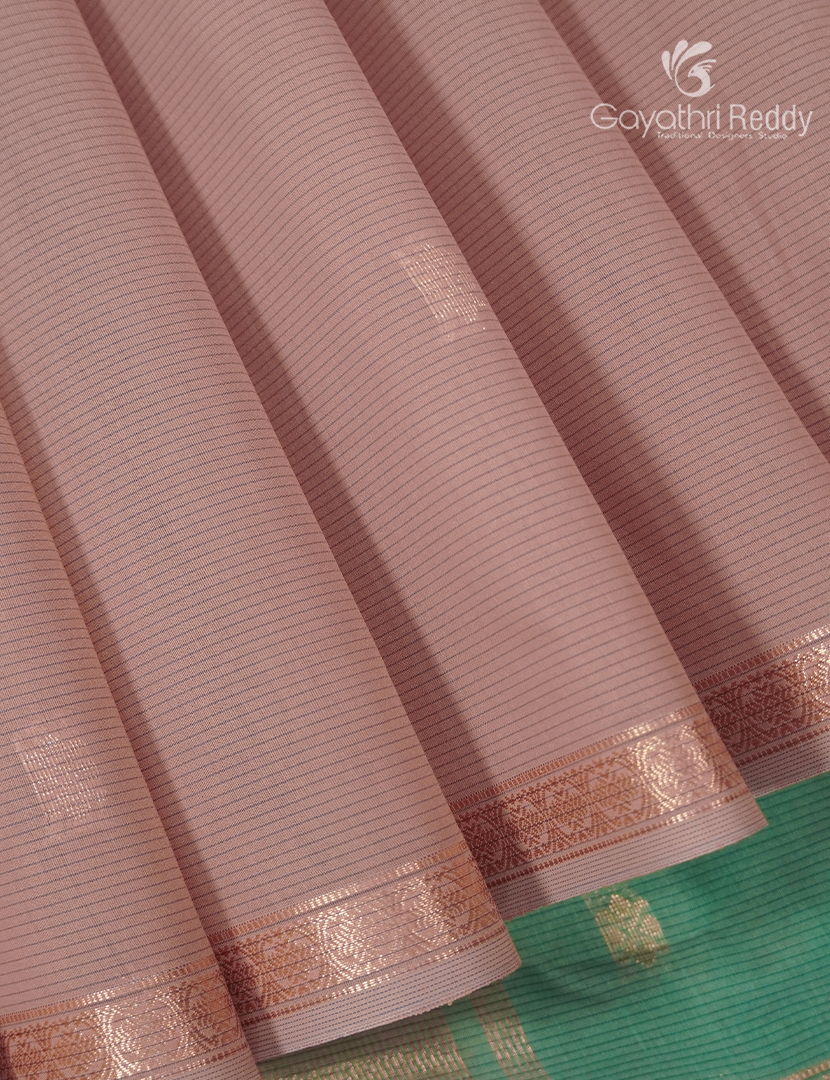 Kanchipuram Sico Saree in Pastel Peach and Sea Green