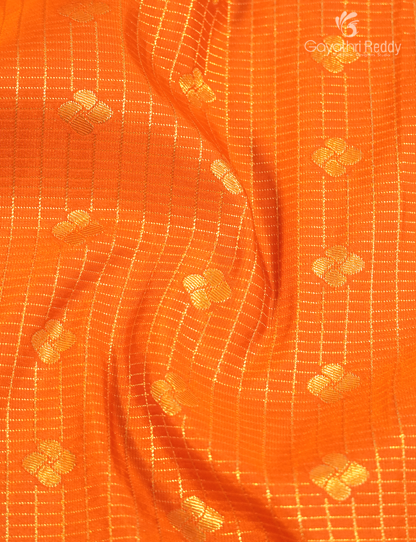Semi Kanchipuram Silk Saree in Orange  and Parrot Green