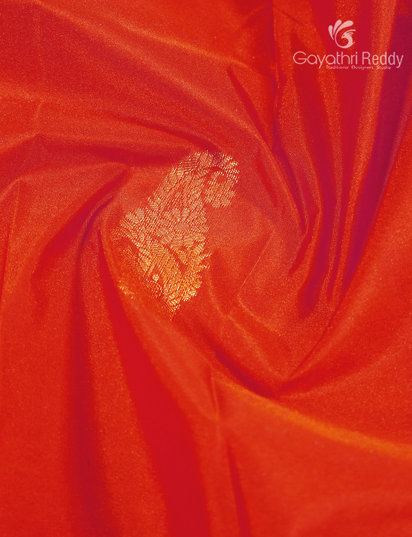 Semi Kanchipuram Silk Saree in Orange and Navy Blue