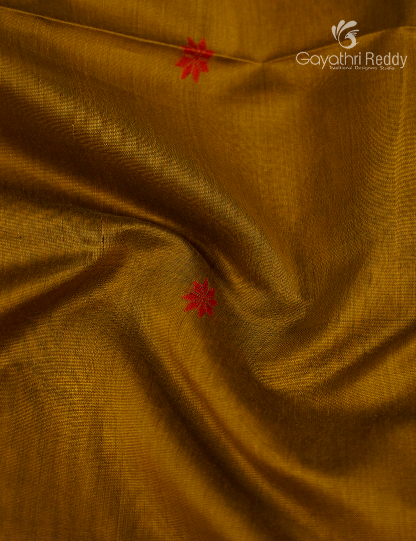 Pure Chanderi Sico Saree in Deep Mustard and Red