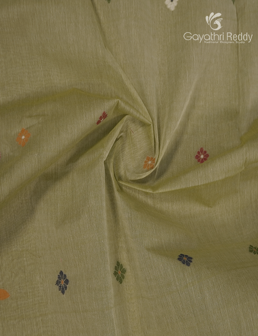 Jamdani Cotton Saree in Mehendi Green