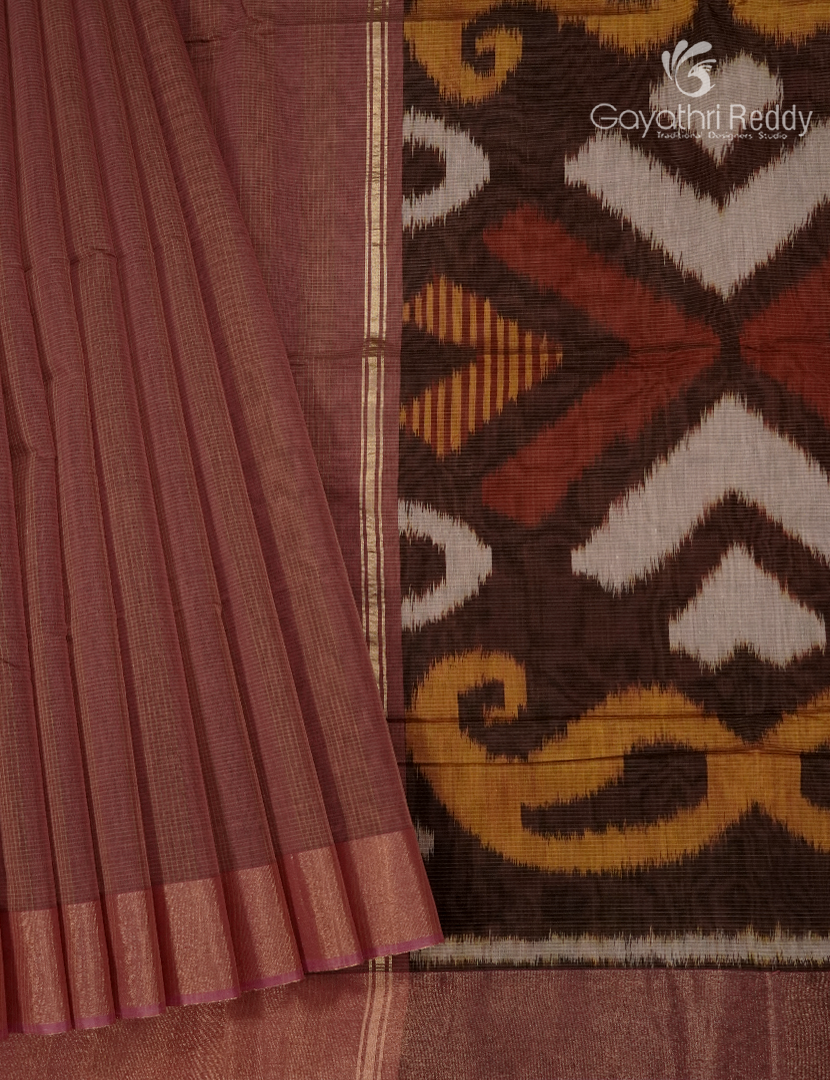 Semi Ikat Sico Saree in Rust