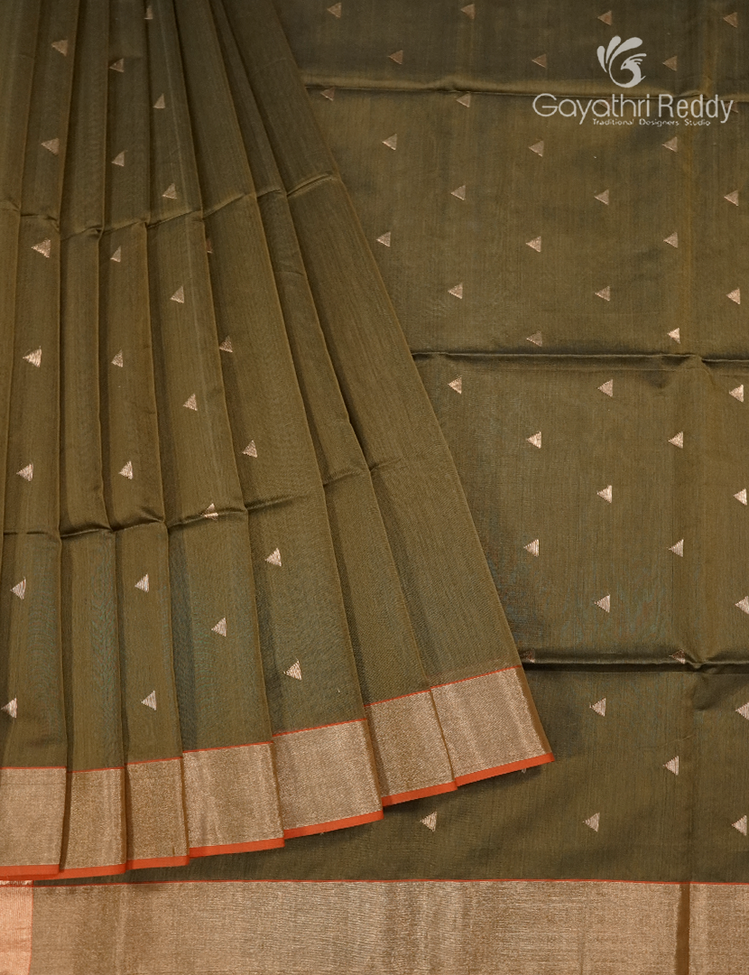Pure Chanderi Sico Saree in Deep Olive Green