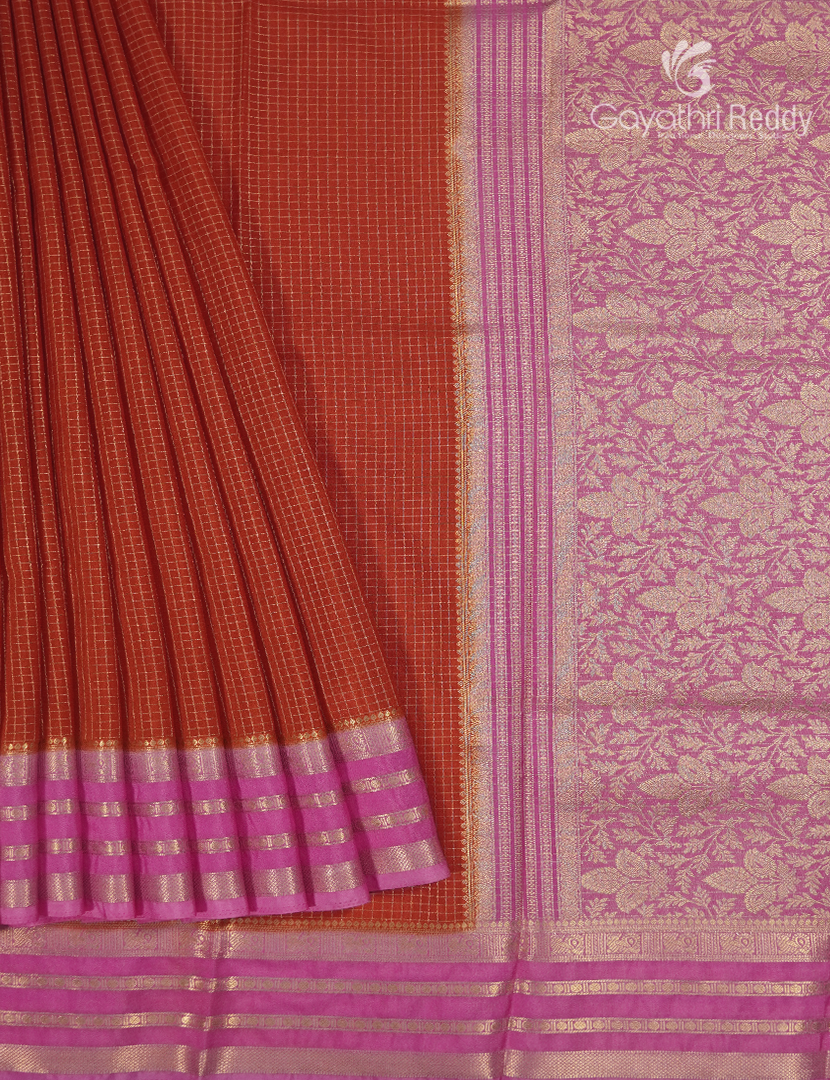 Semi Mysore Crepe Saree in Rust Orange and Baby Pink