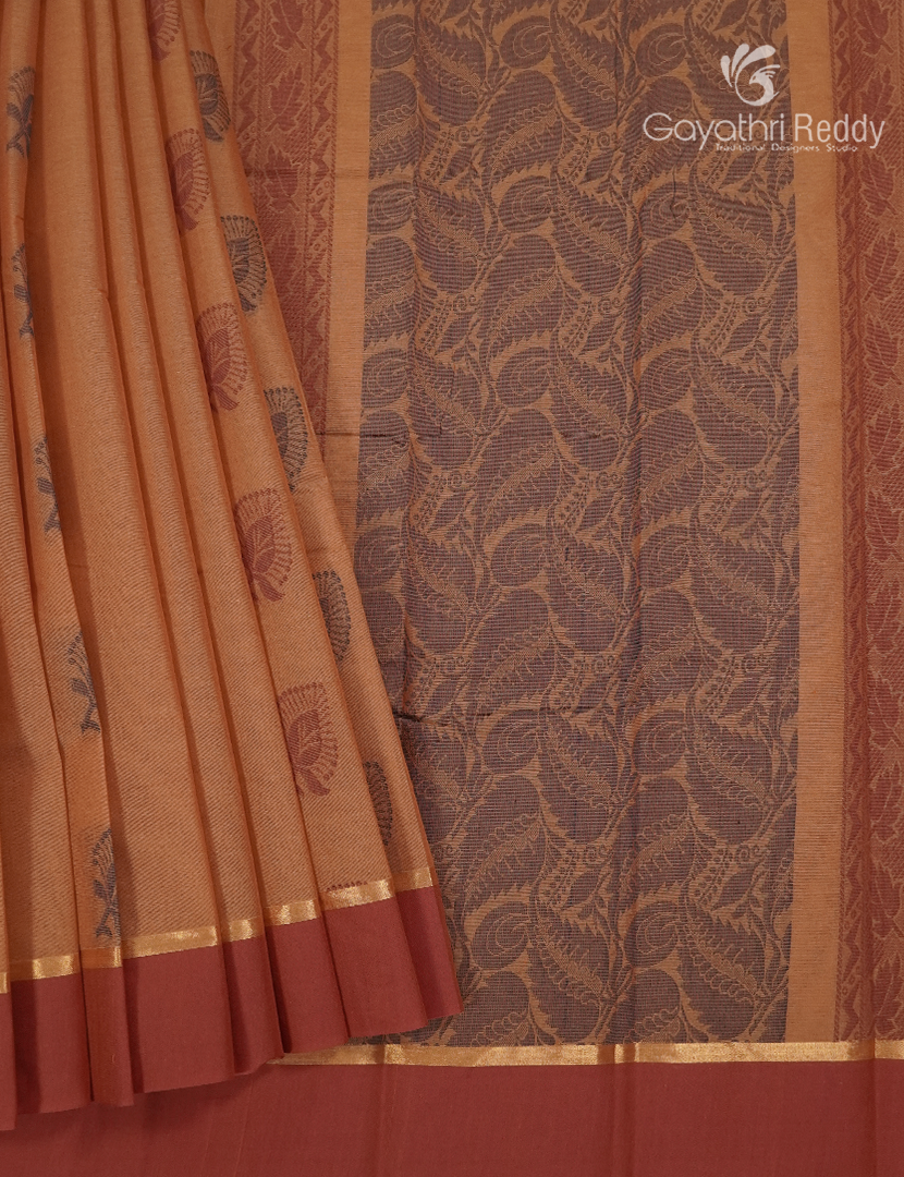 Pure Kanchi Cotton Saree in Rust