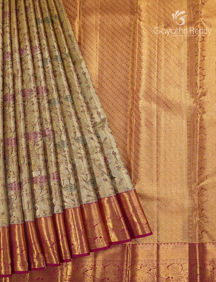 Pure Kanchipuram Silk Bridal Saree in Antique Gold and Deep Pink