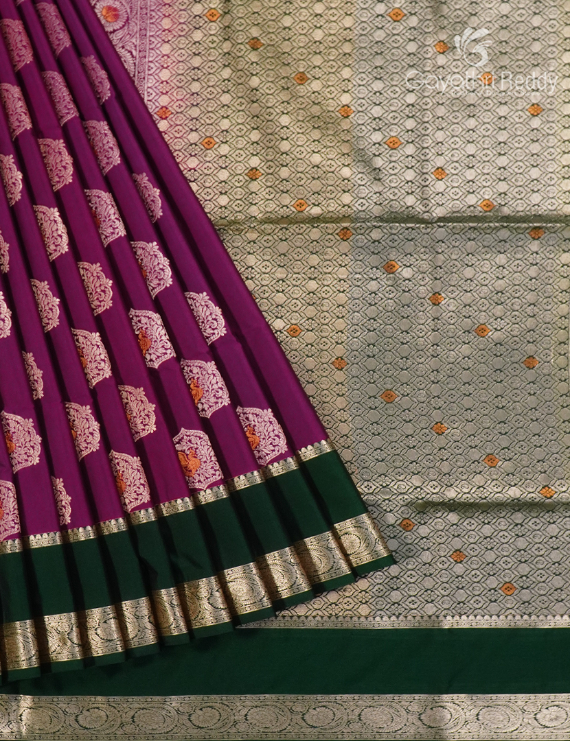 Soft Silk Saree in Deep Magenta and Deep Green