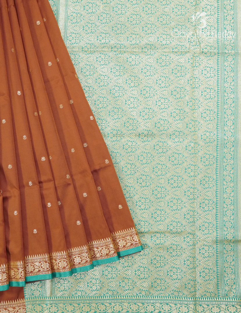 Semi Katan Silk Saree in Terracota Brown