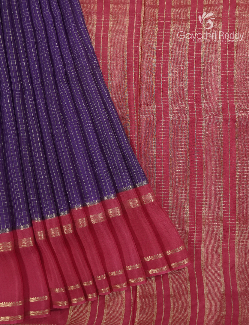 Semi Mysore Crepe Saree in Deep Purple and Rose Pink