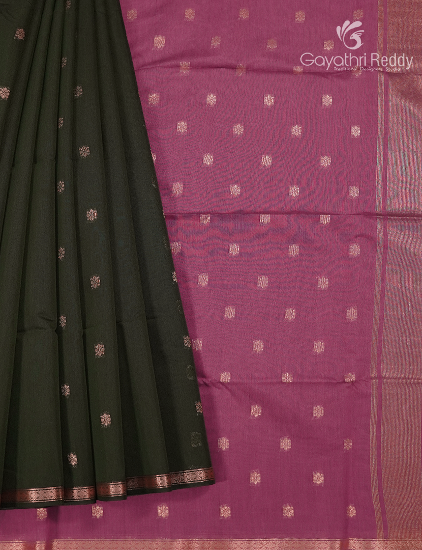 Kanchipuram Sico Saree in Deep Green and Rose Pink