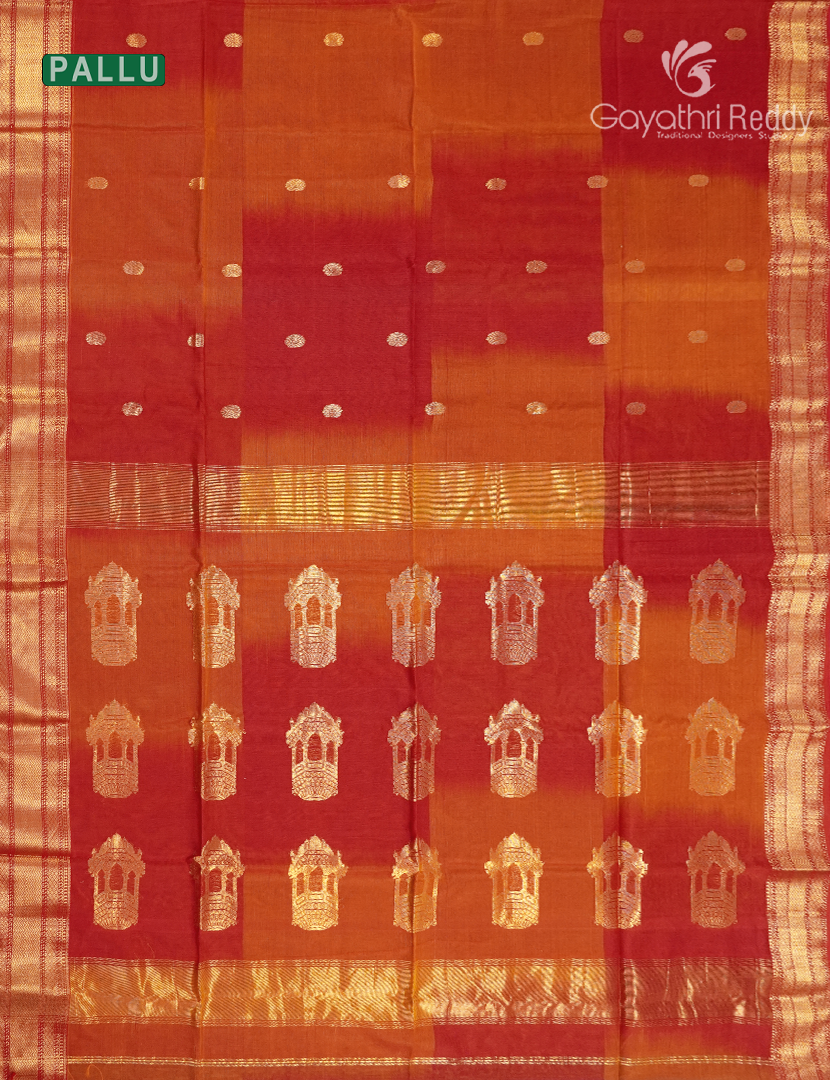 Pure Chanderi Sico Saree in Red and Orange